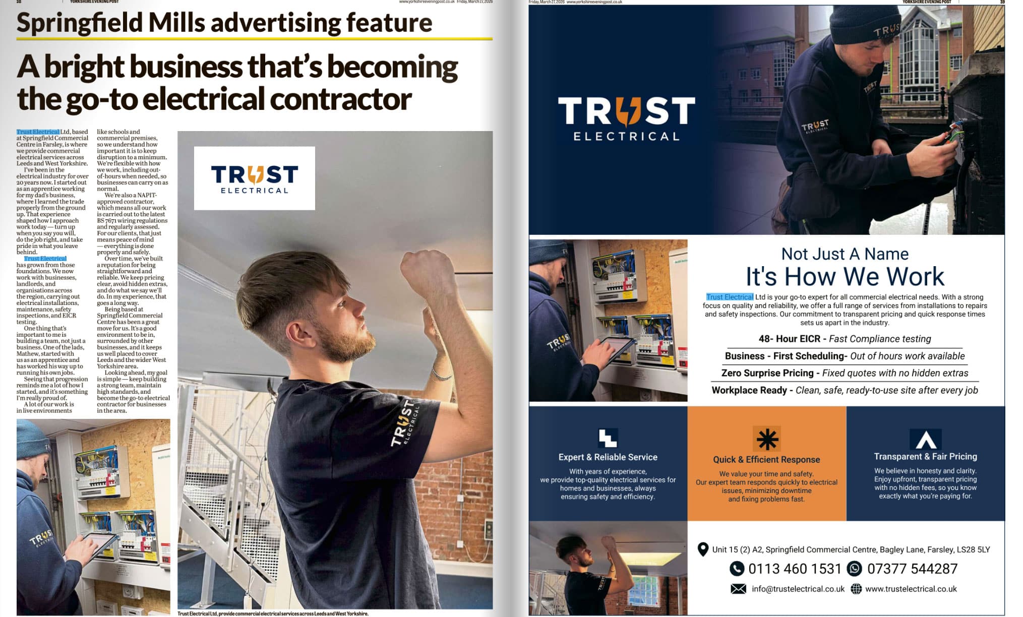 Trust Electrical Featured in Yorkshire Evening Post Springfield Mills Guide